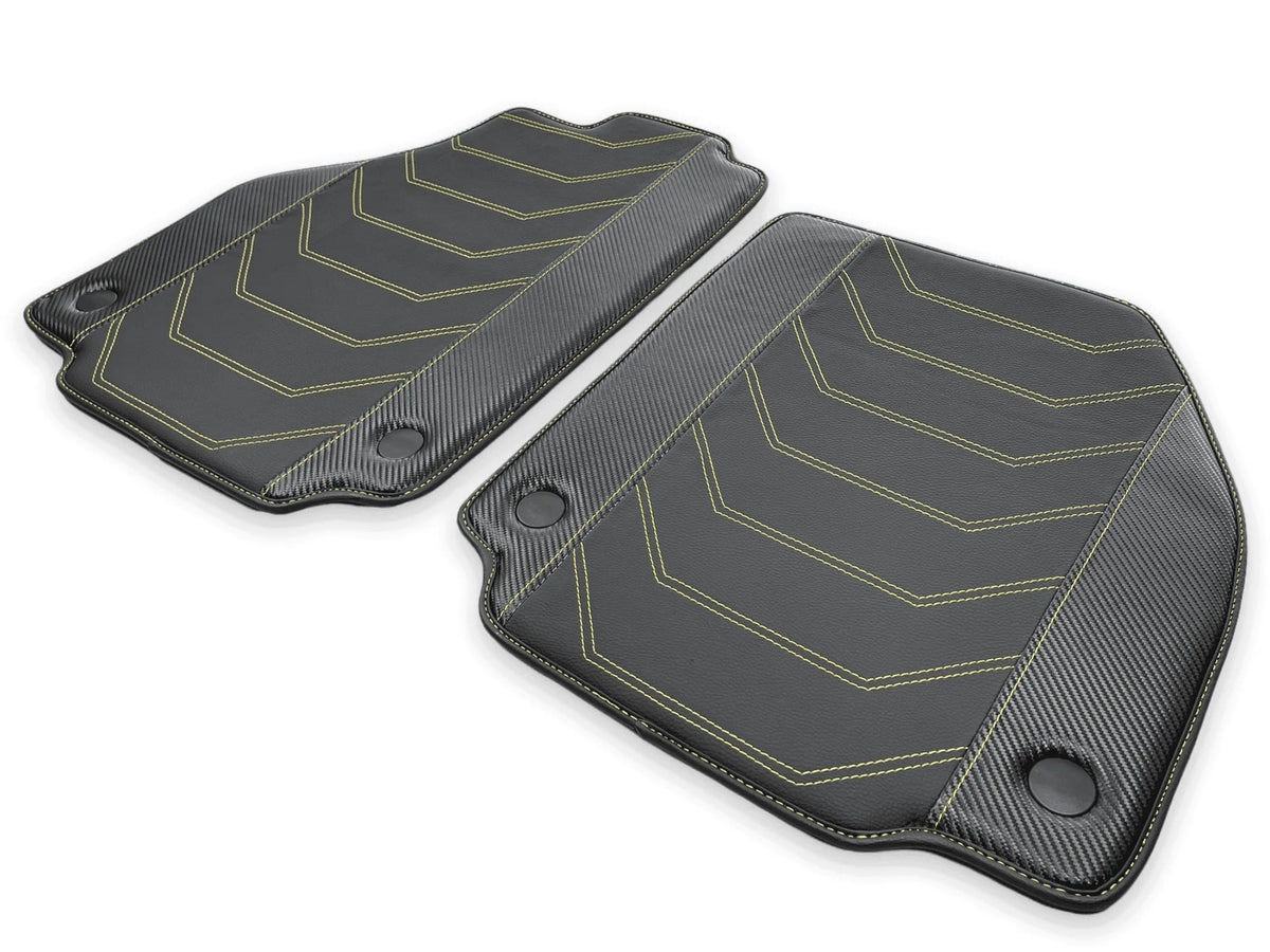 Leather Floor Mats For Ferrari 458 Spider 2012-2015 Black With Yellow Sewing