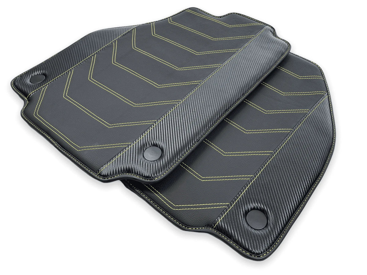 Leather Floor Mats For Ferrari 458 Spider 2012-2015 Black With Yellow Sewing