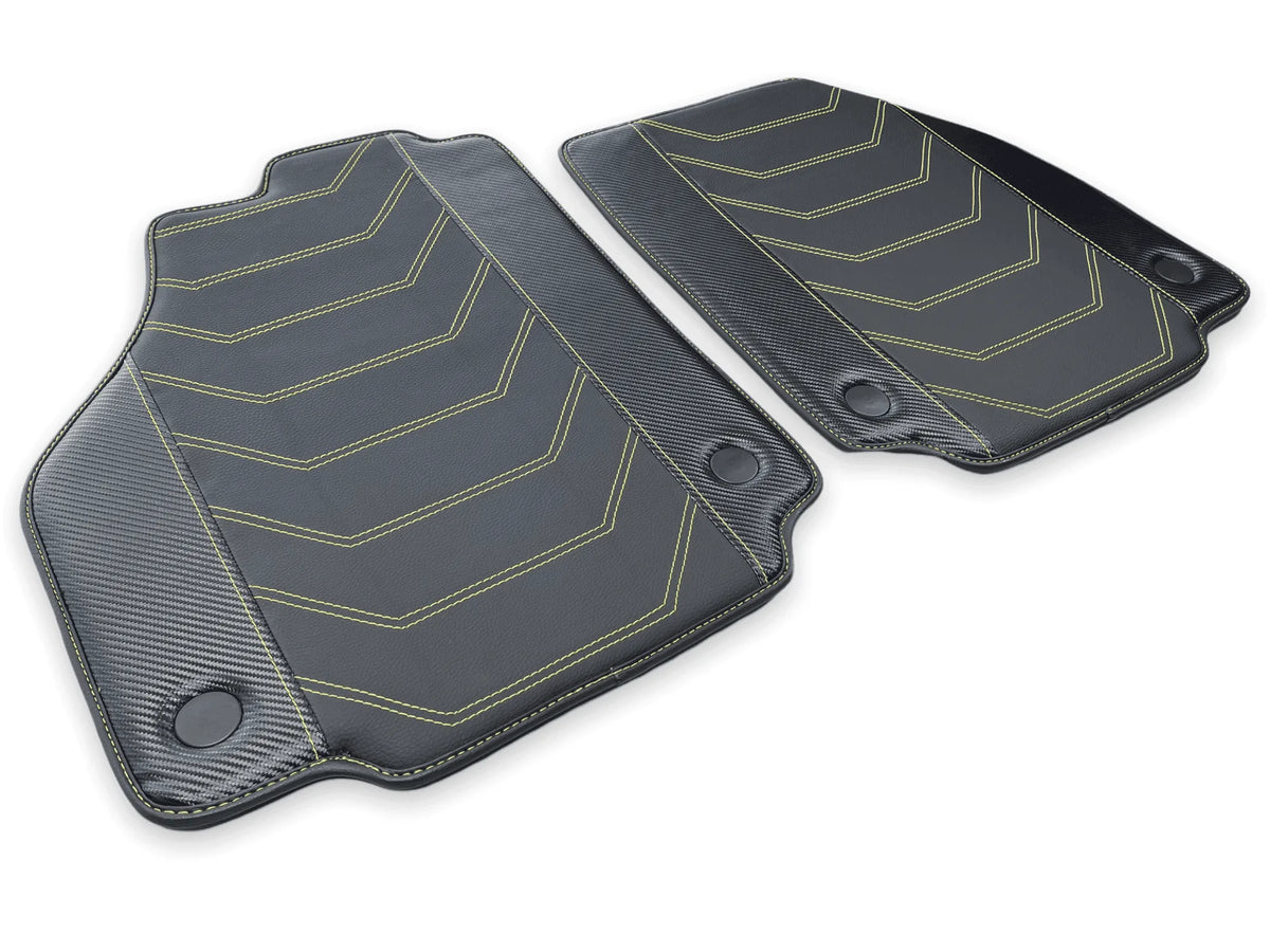 Leather Floor Mats For Ferrari 458 Spider 2012-2015 Black With Yellow Sewing