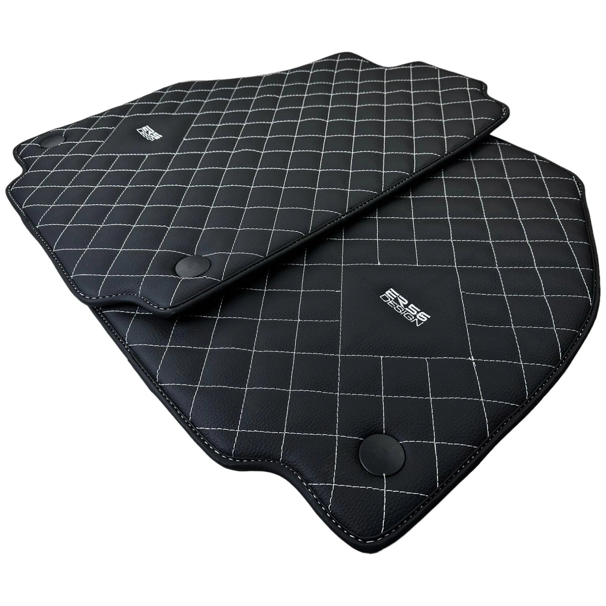 Leather Floor Mats for Ferrari 458 Spider (2012-2015) with White Sewing ER56 Design - AutoWin