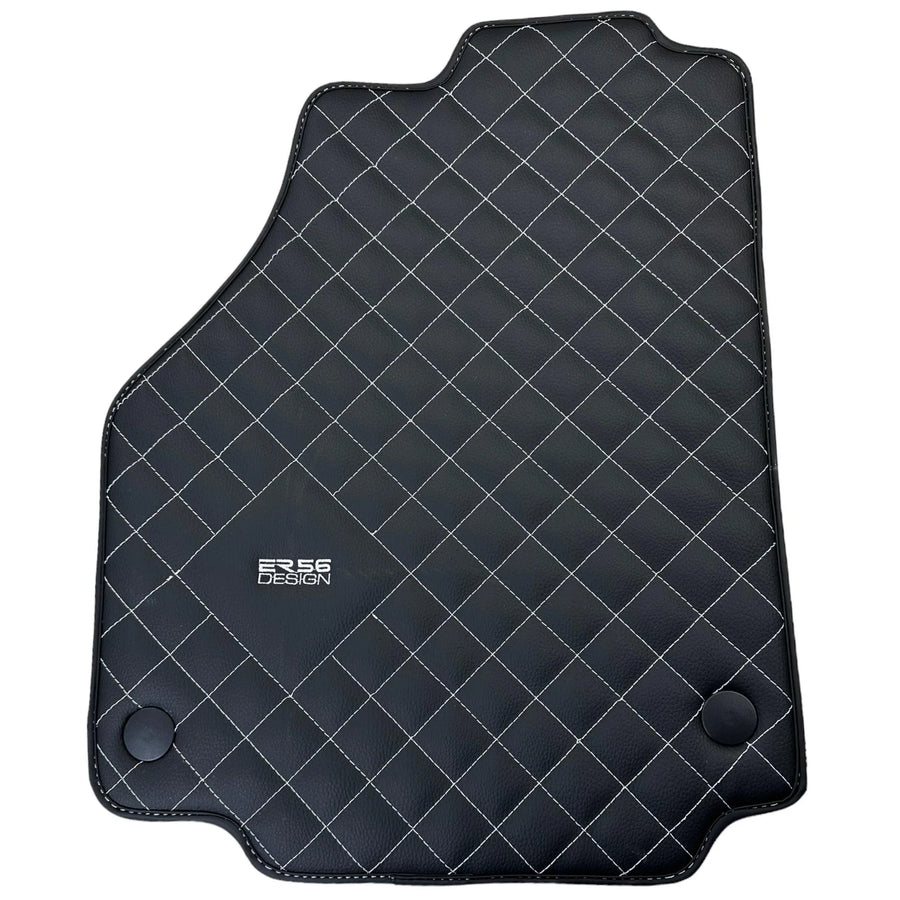 Leather Floor Mats for Ferrari 458 Spider (2012-2015) with White Sewing ER56 Design - AutoWin