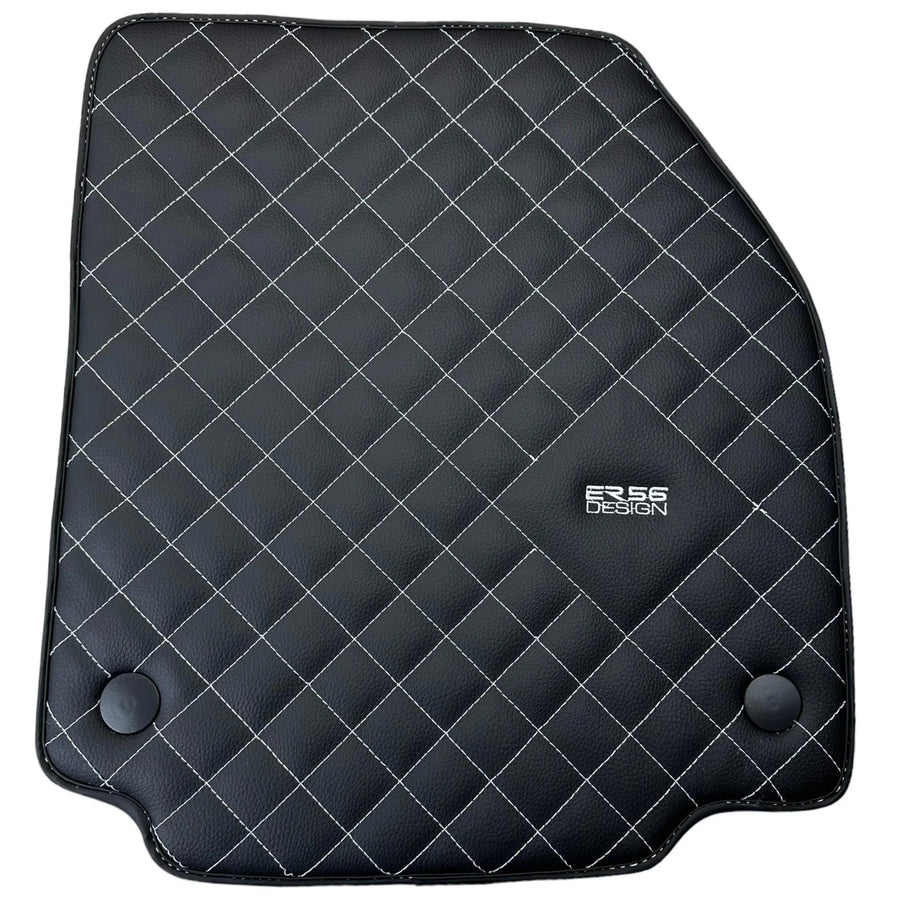 Leather Floor Mats for Ferrari 458 Spider (2012-2015) with White Sewing ER56 Design - AutoWin