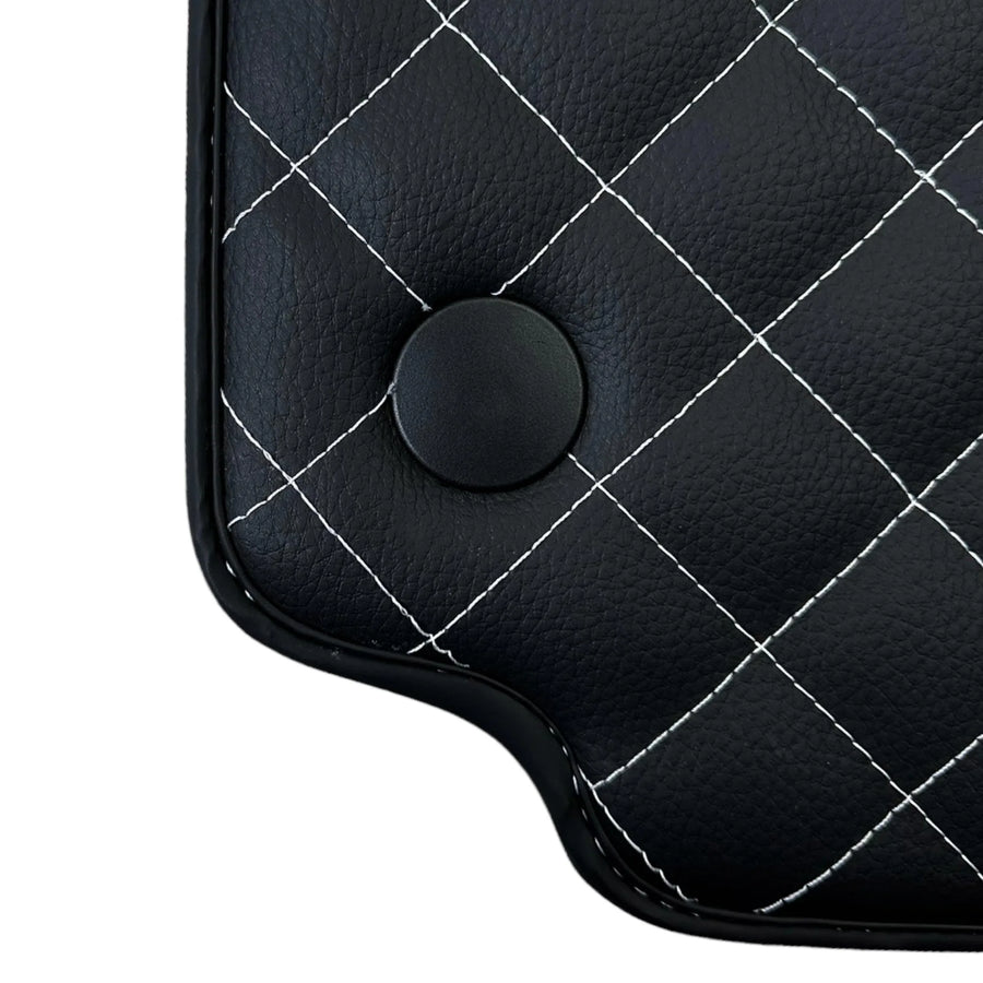 Leather Floor Mats for Ferrari 458 Spider (2012-2015) with White Sewing ER56 Design - AutoWin