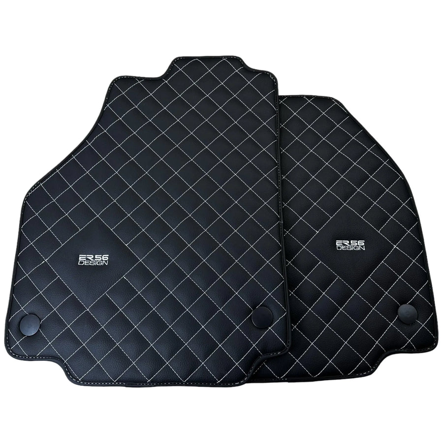 Leather Floor Mats for Ferrari 458 Spider (2012-2015) with White Sewing ER56 Design - AutoWin