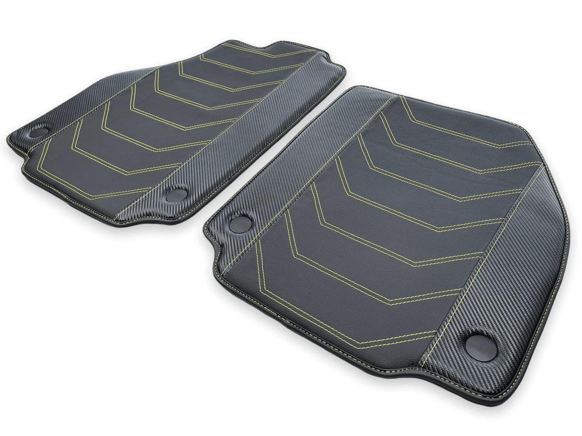 Leather Floor Mats For Ferrari 488 GTB 2015-2022 Yellow Sewing