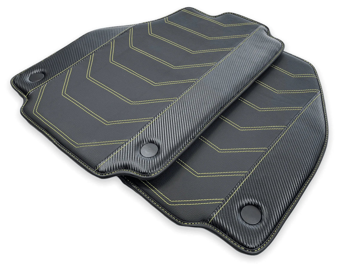 Leather Floor Mats For Ferrari 488 GTB 2015-2022 Yellow Sewing