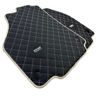 Leather Floor Mats for Ferrari 488 Spider 2015-2022 with White Sewing ER56 Design | Beige Trim - AutoWin