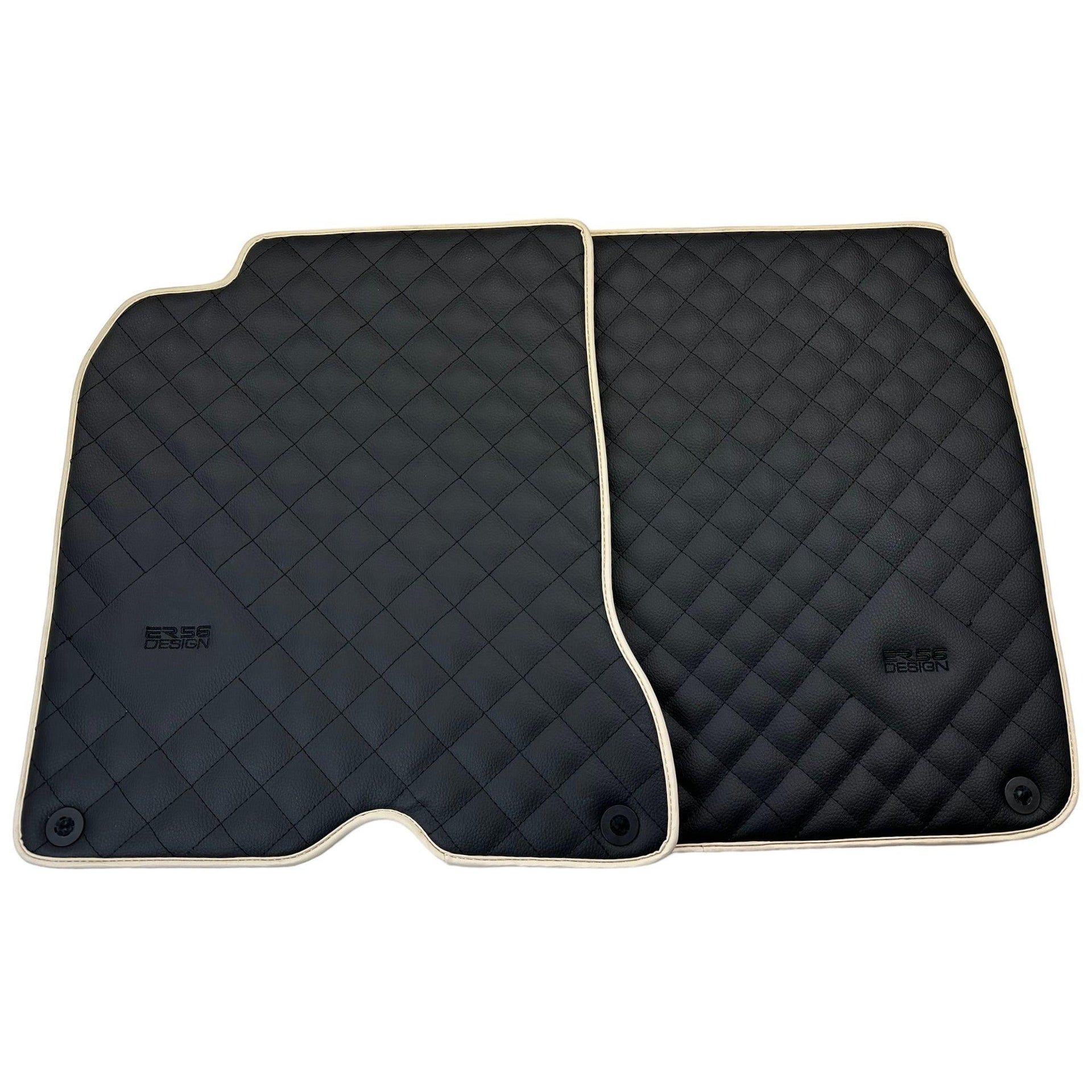 Leather Floor Mats for Ferrari California T (2015-2018) Black Sewing ER56 Design | Beige Trim - AutoWin