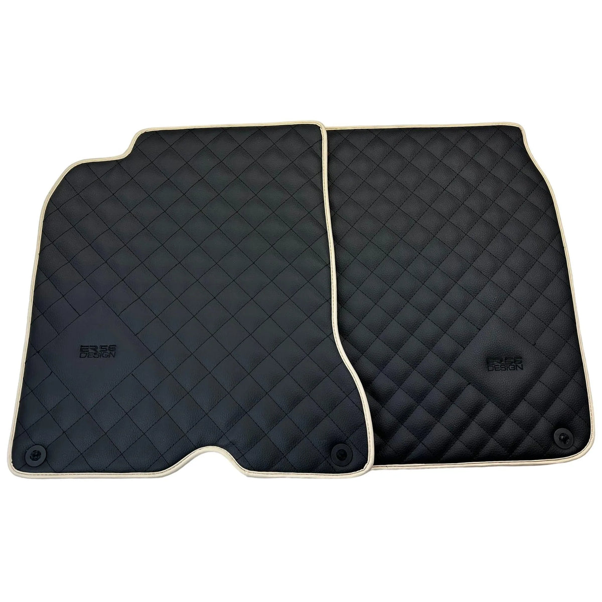 Leather Floor Mats for Ferrari California T (2015-2018) Black Sewing ER56 Design | Beige Trim - AutoWin