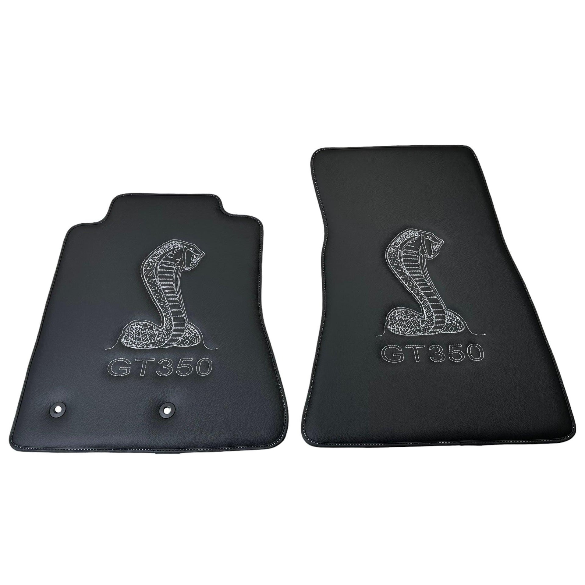 Leather Floor Mats for Ford Mustang GT350 Shelby (2015-2021) with Cobra Sewing - AutoWin