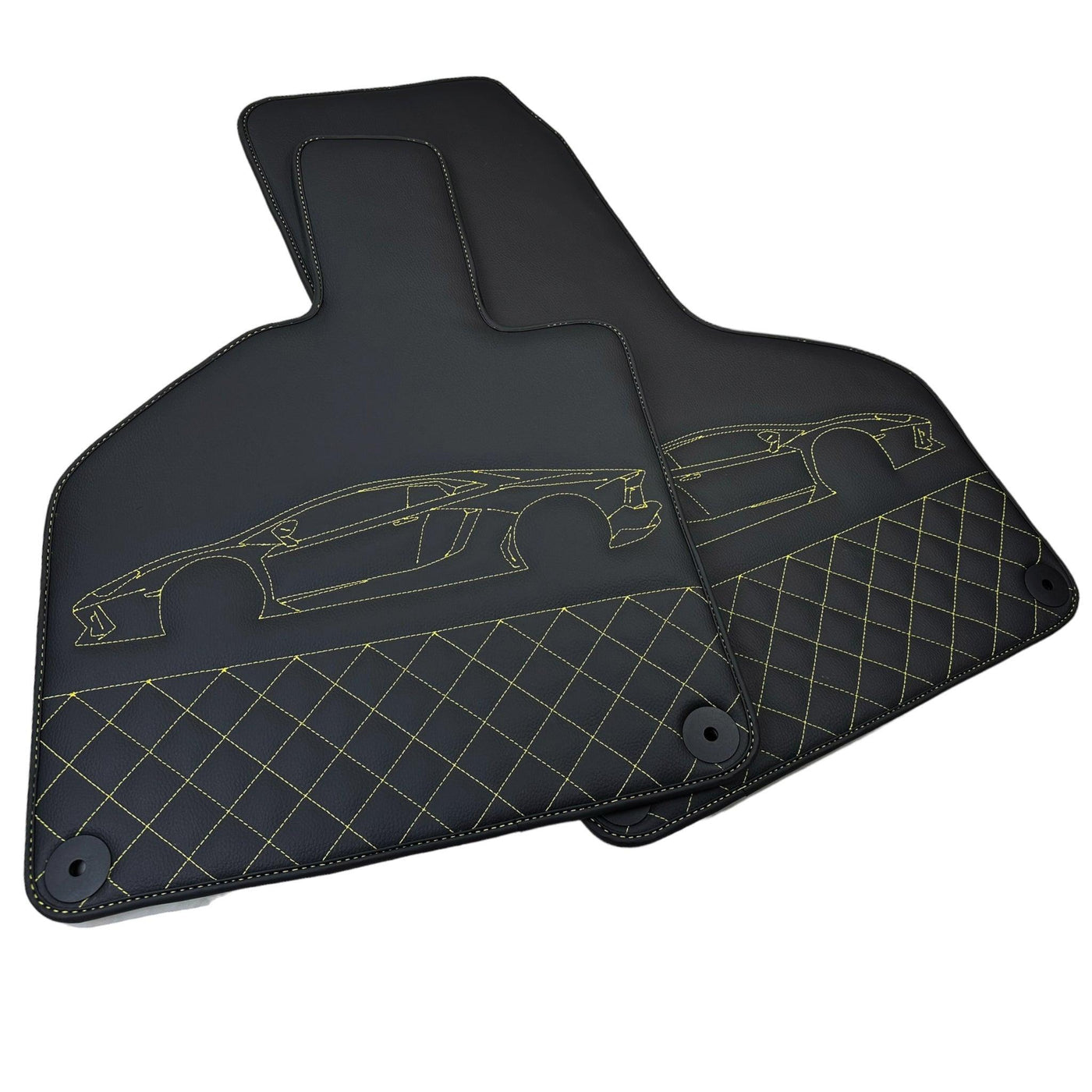Leather Floor Mats for Lamborghini Huracan Yellow Sewing | ER56 Design - AutoWin
