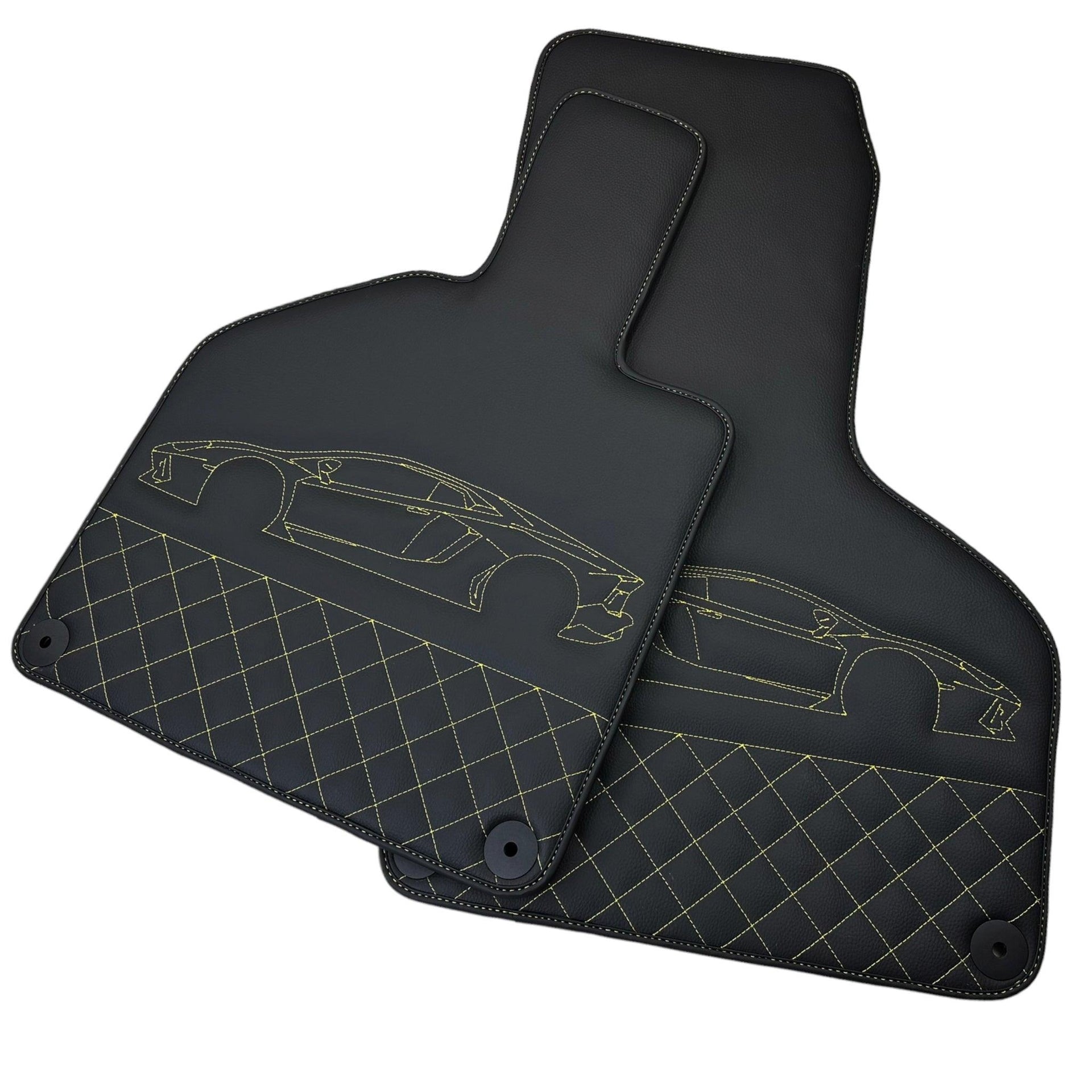 Leather Floor Mats for Lamborghini Huracan Yellow Sewing | ER56 Design - AutoWin