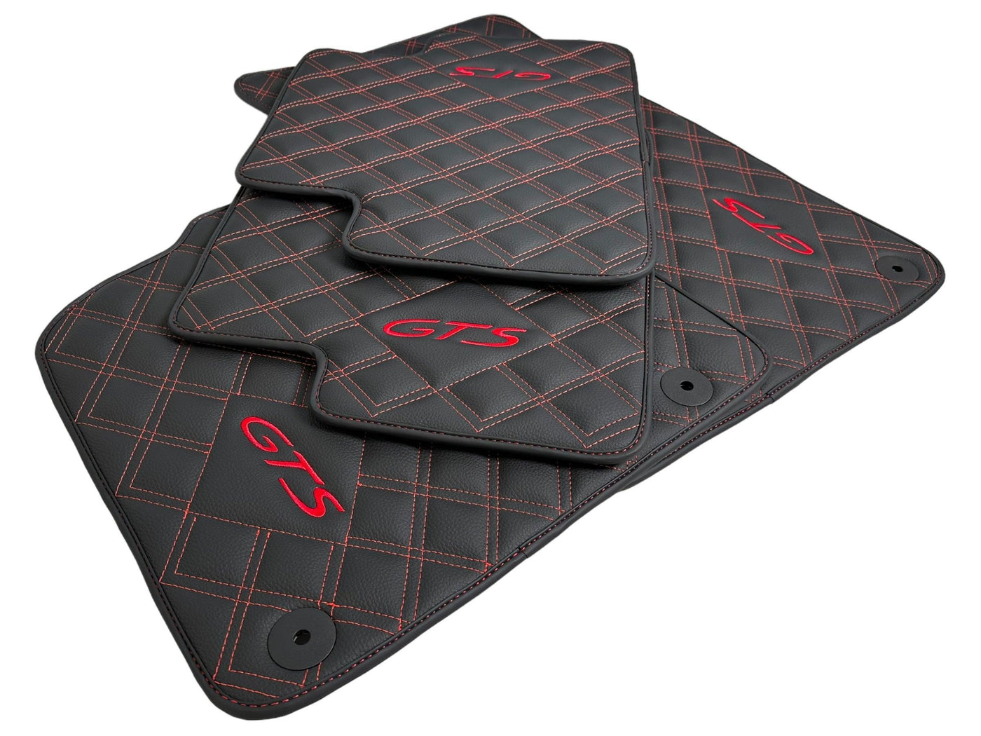Leather Floor Mats for Porsche Cayenne GTS (2010-2018) Red Sewing - AutoWin