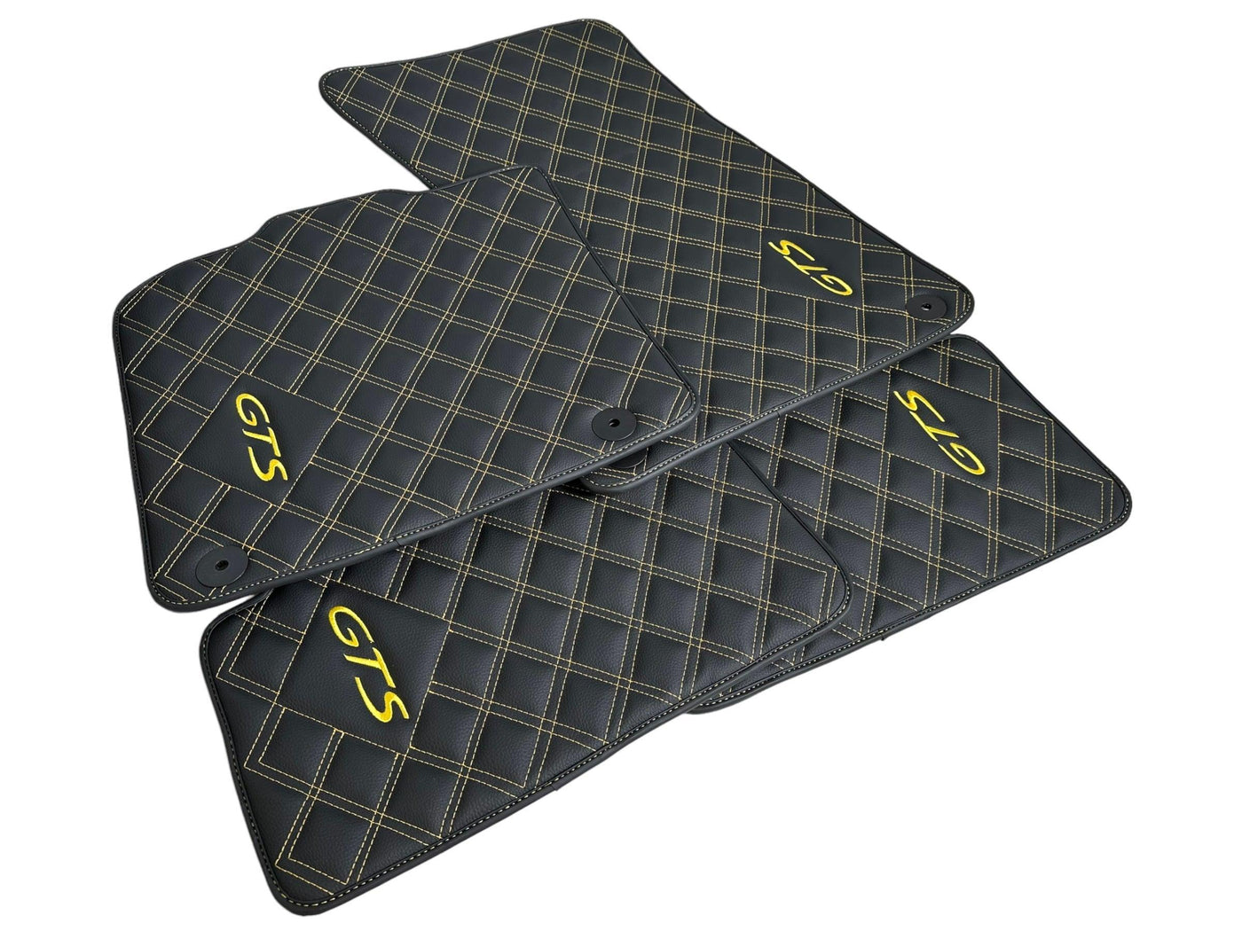 Leather Floor Mats for Porsche Cayenne GTS (2010-2018) Yellow Sewing - AutoWin