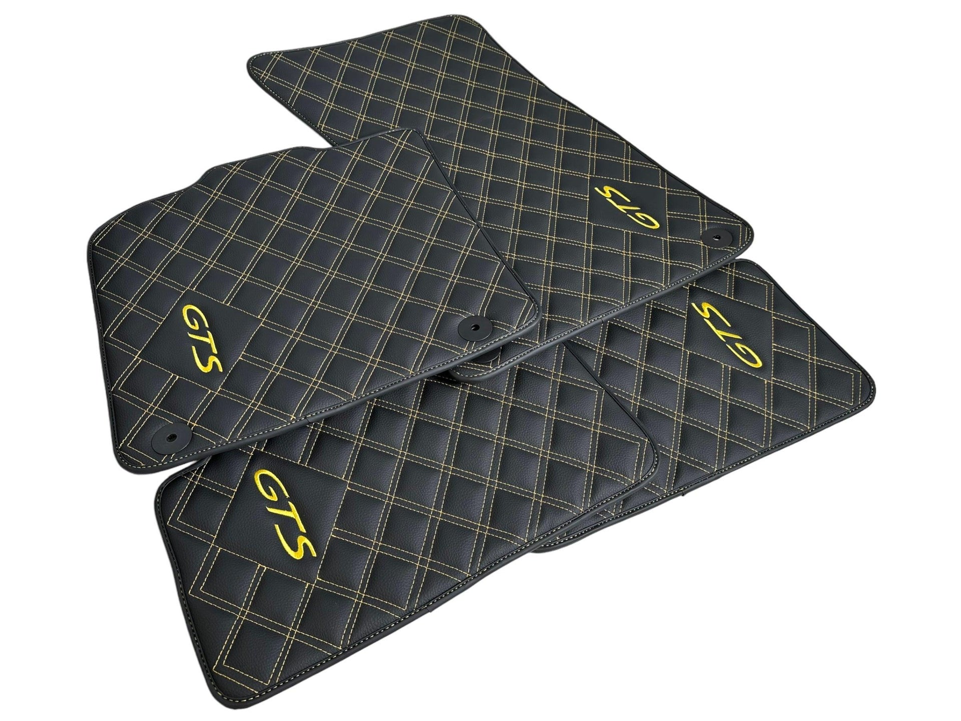 Leather Floor Mats for Porsche Cayenne GTS (2010-2018) Yellow Sewing - AutoWin