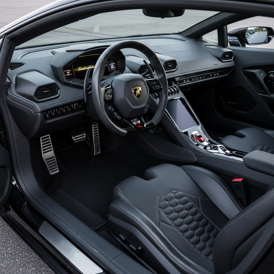 ランボルギーニ ウラカン ステラート（2023-2024）用ブラックアルカンターラレザーフロアマット