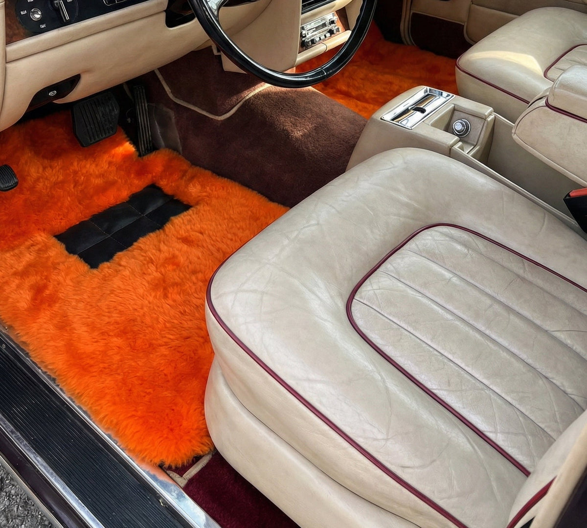 Orange Sheepskin Floor Mats For Rolls Royce Shadow 1965-1977 Er56 Design Brand