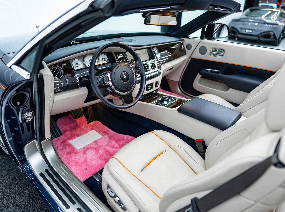 Pink Sheepskin Floor Mats For Rolls Royce Dawn Rr6 2016-2023 Er56 Design Brand