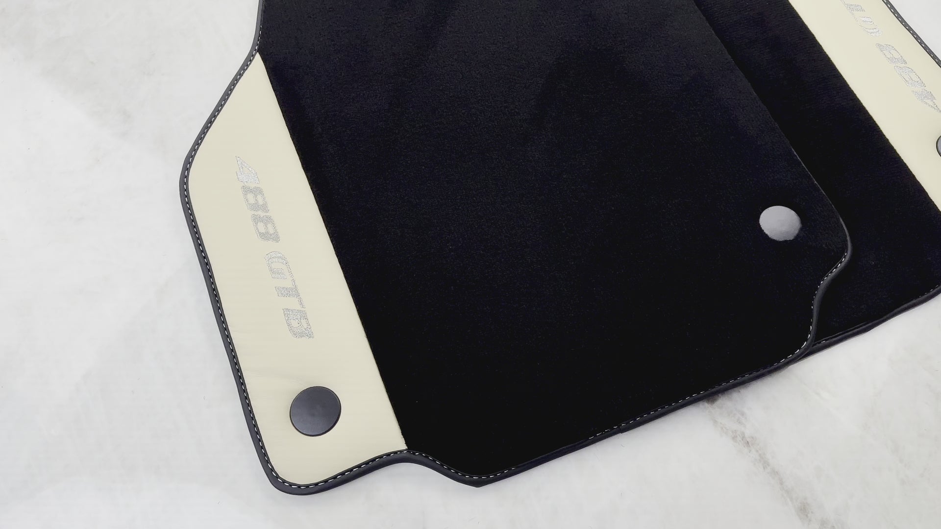 Black Floor Mats for Ferrari 488 GTB (2015-2022) with Crema Nappa Leather - AutoWin