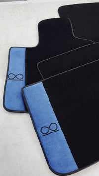 Black Floor Mats For Rolls Royce Black Badge Cullinan Blue Alcantara Leather