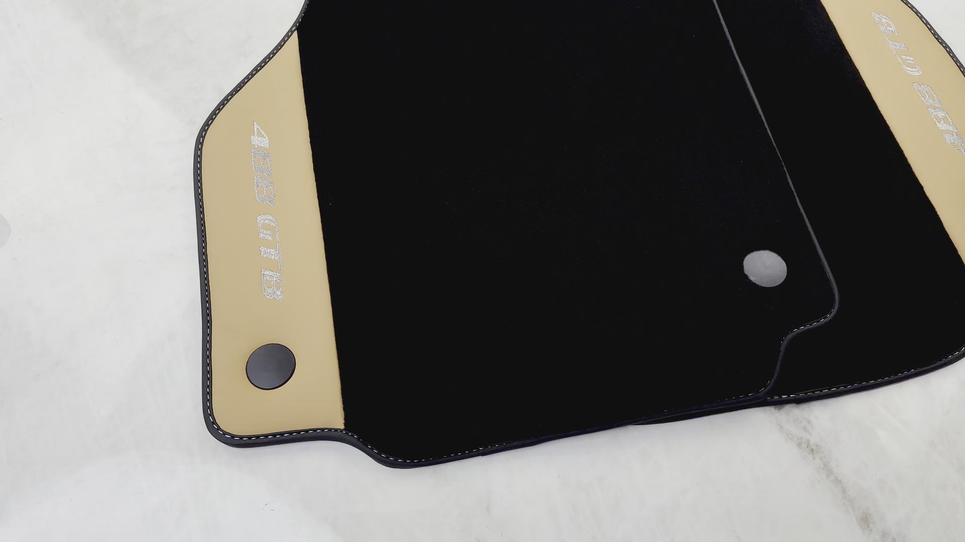 Black Floor Mats for Ferrari 488 GTB (2015-2022) with Beige Tradizione Nappa Leather - AutoWin