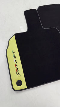 Black Floor Mats for Lamborghini Aventador S with Yellow Alcantara Leather