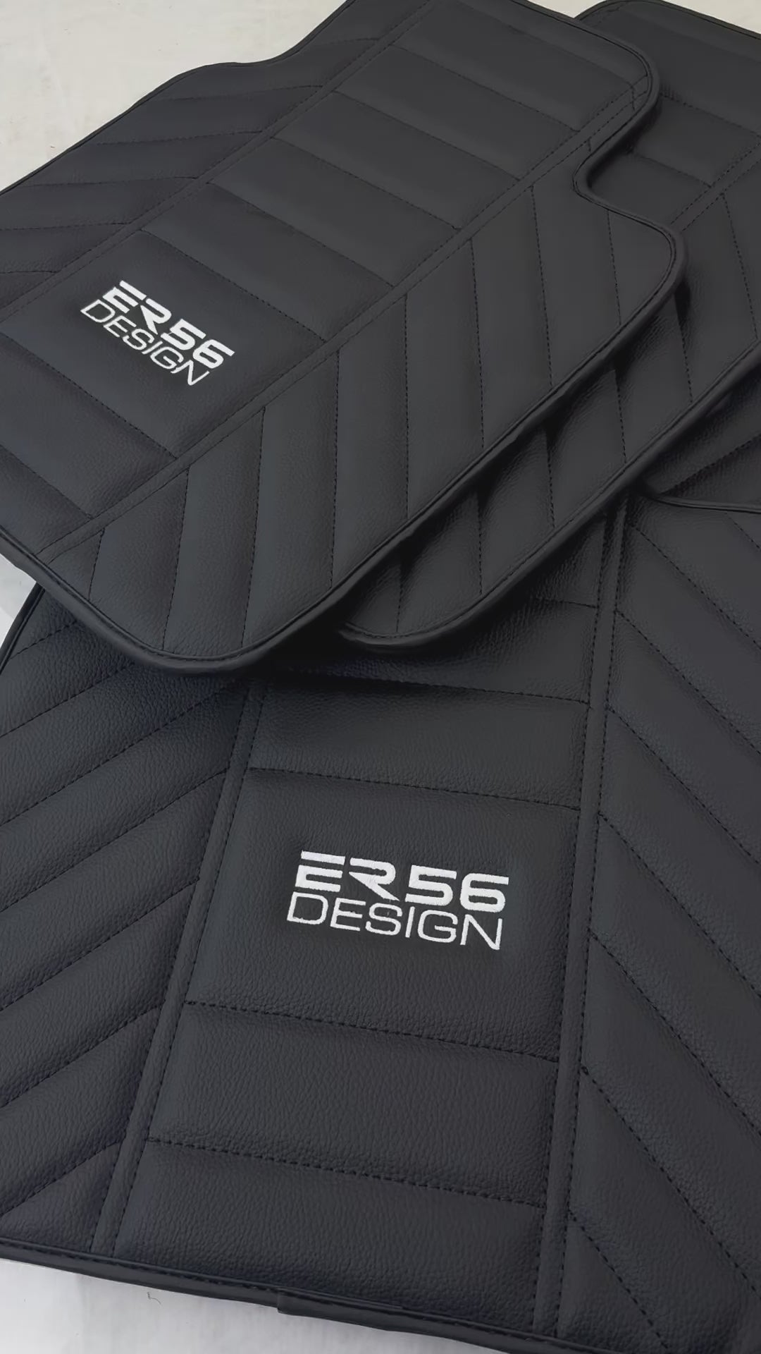 Black Leather Floor Mats for Rolls Royce Black Badge Wraith ER56 Design - AutoWin.EU