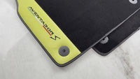 Black Floor Mats for Lamborghini Aventador S with Yellow Alcantara Leather
