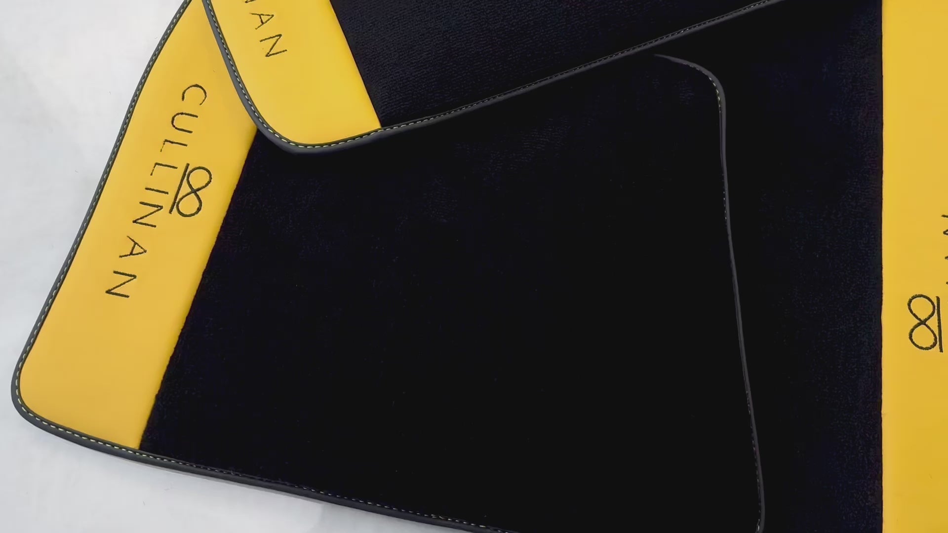 Black Floor Mats for Rolls Royce Cullinan with Yellow Leather - AutoWin