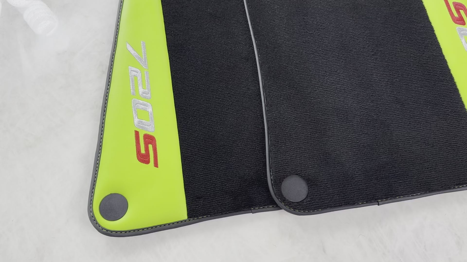 Black Floor Mats For McLaren 720S Year 2017-2021 With Green Leather - AutoWin