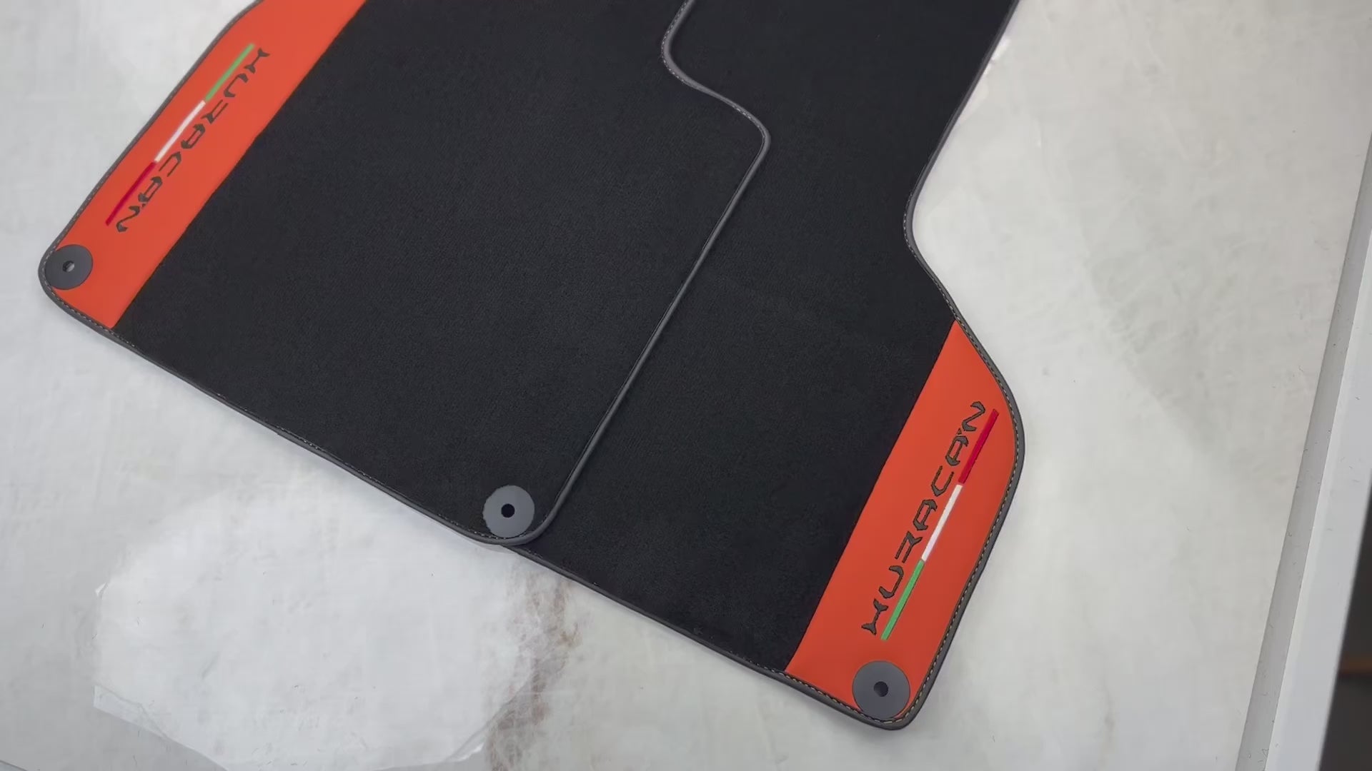 Black Floor Mats for Lamborghini Huracan With Orange (Arancia Mira) Nappa Leather - AutoWin.EU