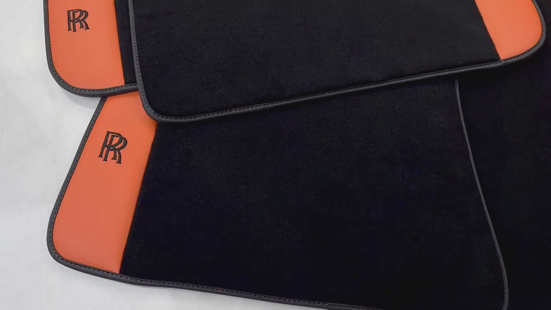 Black Floor Mats for Rolls Royce Cullinan with Orange Leather - AutoWin