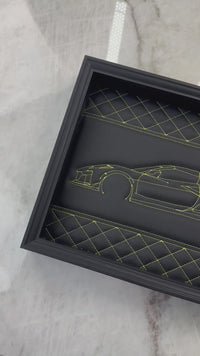 ブラックレザーミニF56にインスパイアされたウォールアート: 刺繍イエローステッチ