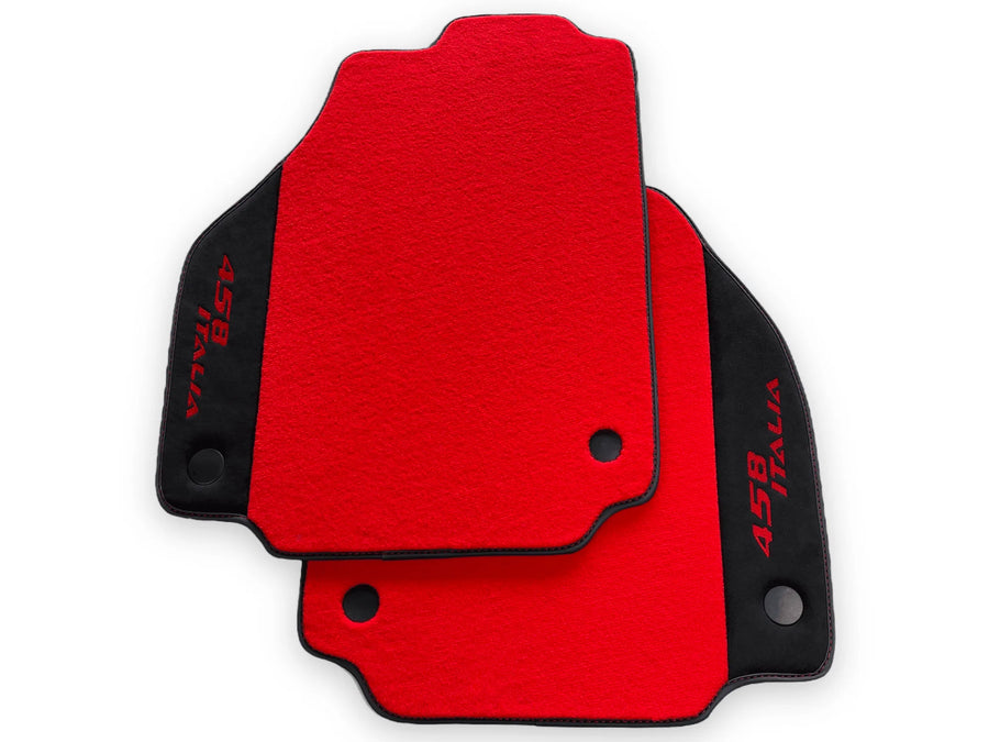 Red Floor Mats For Ferrari 458 Italia 2009-2015 Black Alcantara Leather - AutoWin
