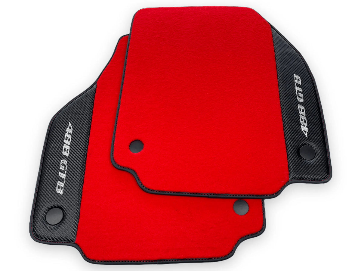 Red Floor Mats For Ferrari 488 GTB 2015-2022 Carpets With Carbon Fiber - AutoWin