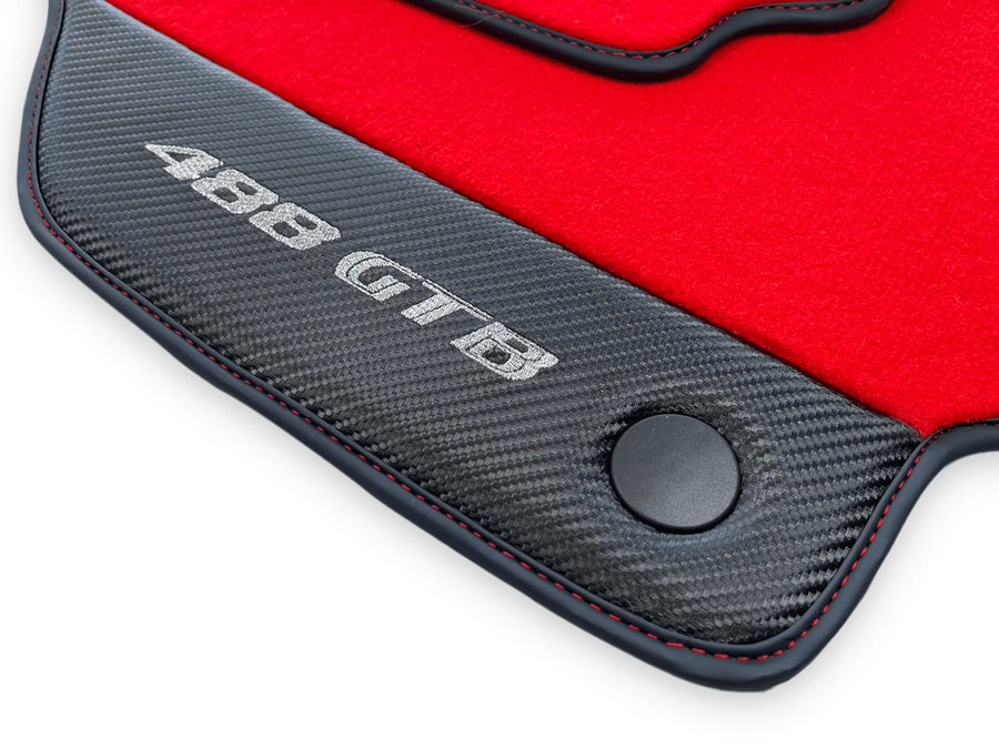 Red Floor Mats For Ferrari 488 GTB 2015-2022 Carpets With Carbon Fiber - AutoWin
