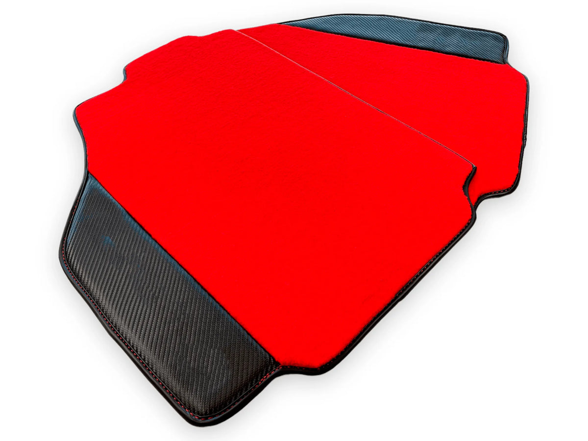 Red Floor Mats For Ferrari 488 Pista Spider 2019-2021 With Carbon Fiber Leather