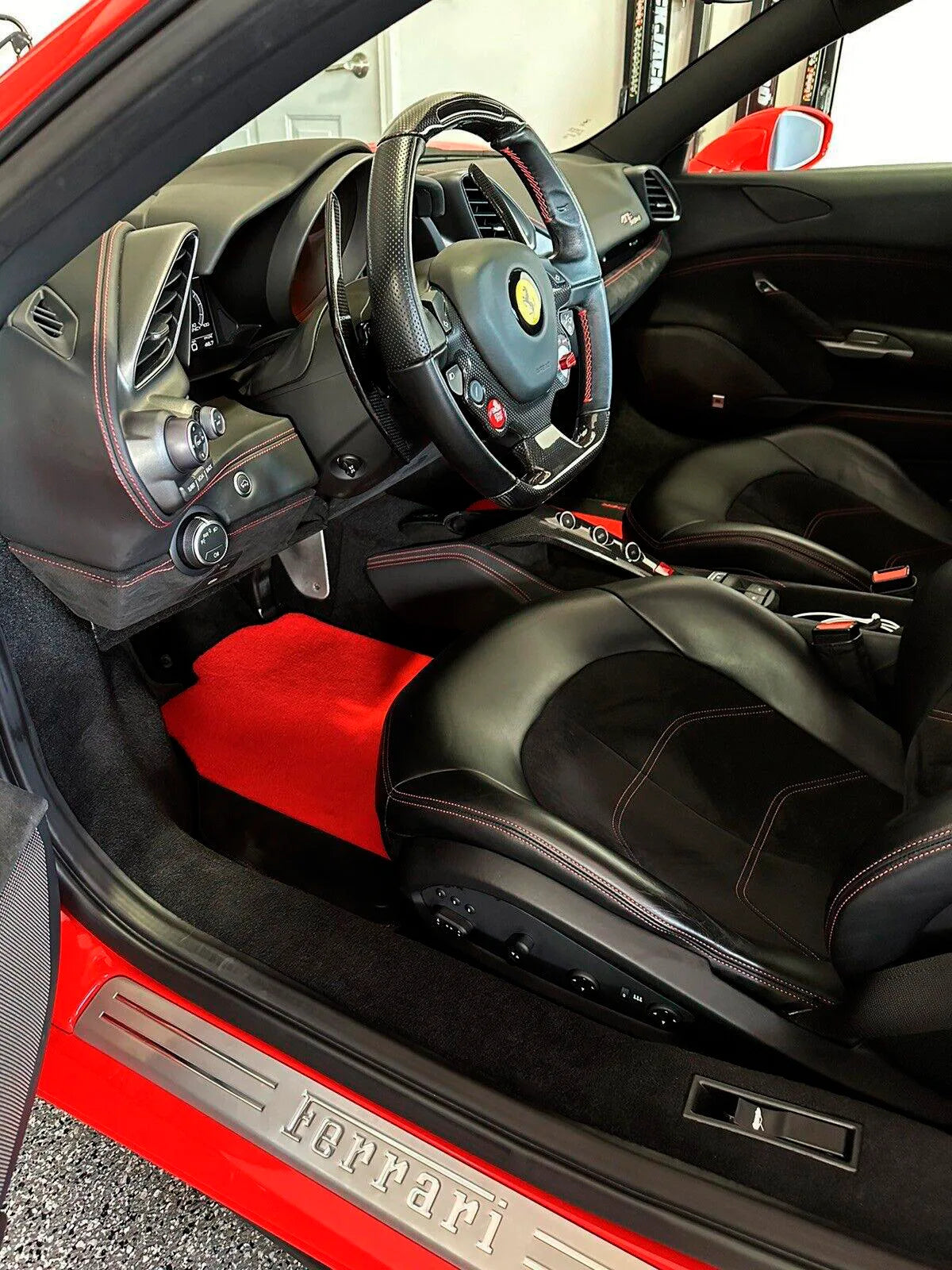 Red Floor Mats For Ferrari 488 Spider 2015-2022 Alcantara Leather