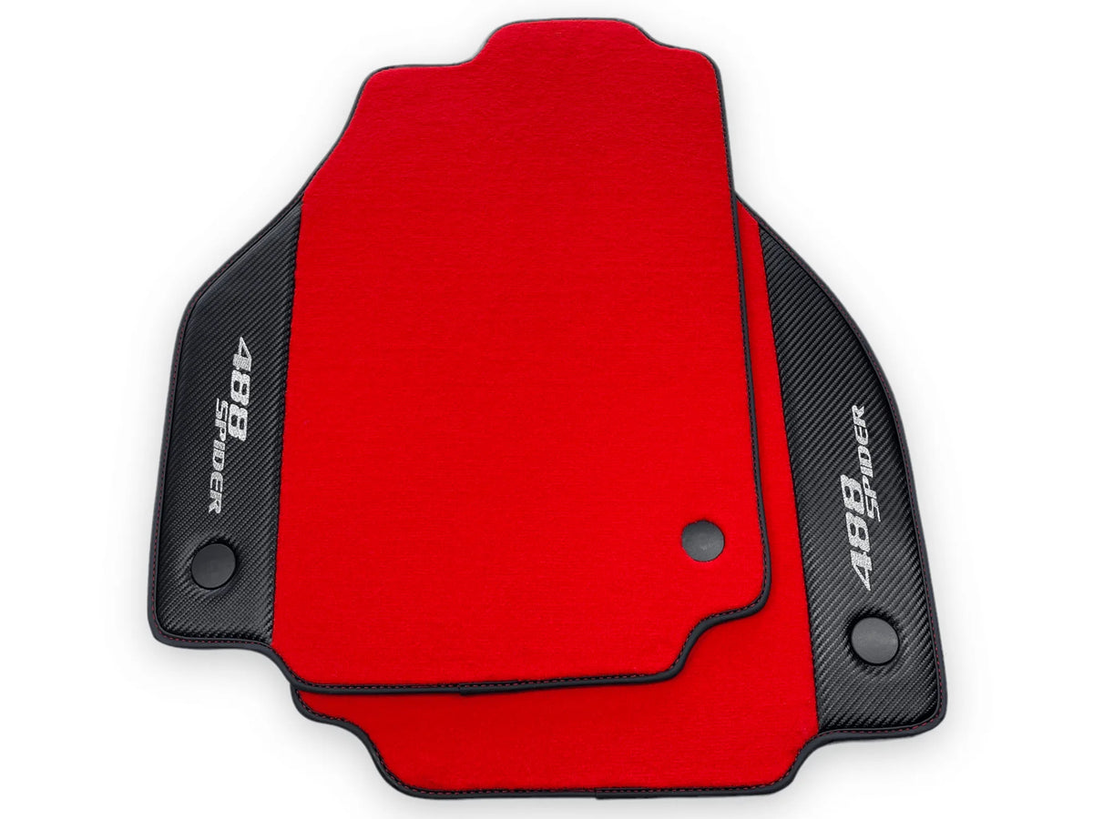 Red Floor Mats For Ferrari 488 Spider 2015-2022 Carbon Fiber - AutoWin