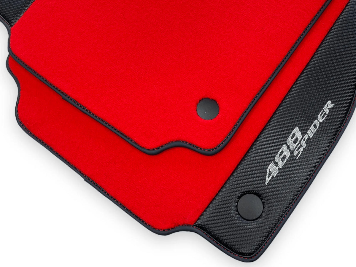 Red Floor Mats For Ferrari 488 Spider 2015-2022 Carbon Fiber - AutoWin