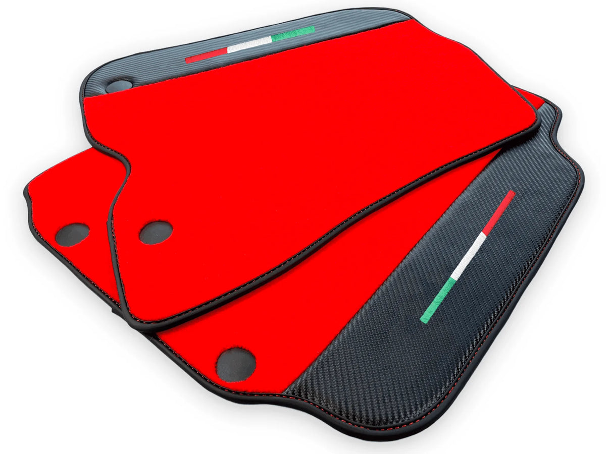 Red Floor Mats For Ferrari 812 Superfast With Carbon Fiber Leather