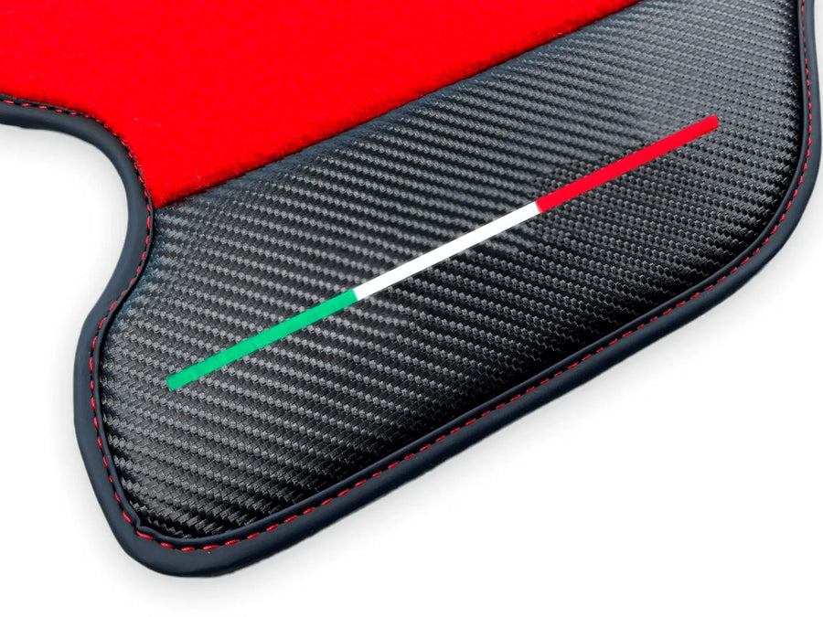 Red Floor Mats For Ferrari F430 2004-2009 With Carbon Fiber Leather - AutoWin