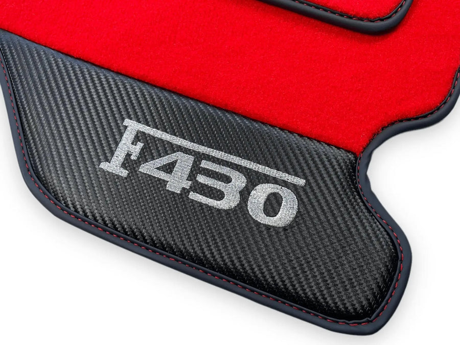 Rote Autofußmatten für Ferrari F430 2004-2009 mit Carbonfaser-Leder - AutoWin