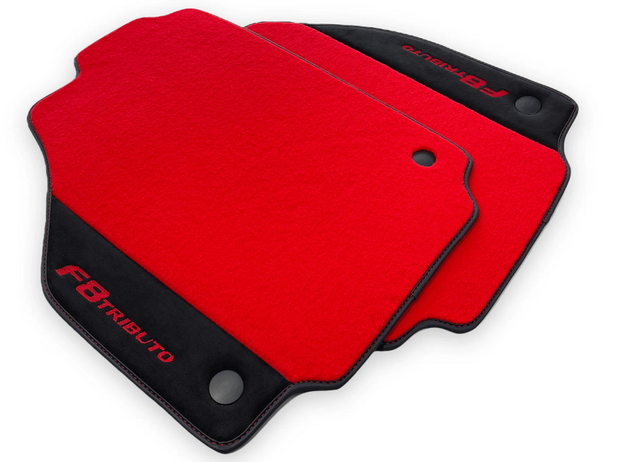 Red Floor Mats For Ferrari F8 Tributo 2019-2022 With Alcantara Leather - AutoWin