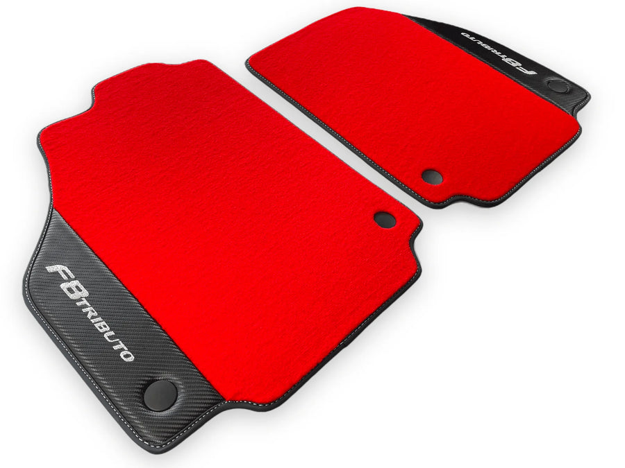 Red Floor Mats For Ferrari F8 Tributo 2019-2022 With Carbon Leather - AutoWin