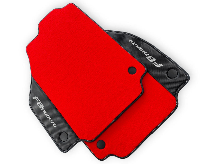 Red Floor Mats For Ferrari F8 Tributo 2019-2022 With Carbon Leather - AutoWin
