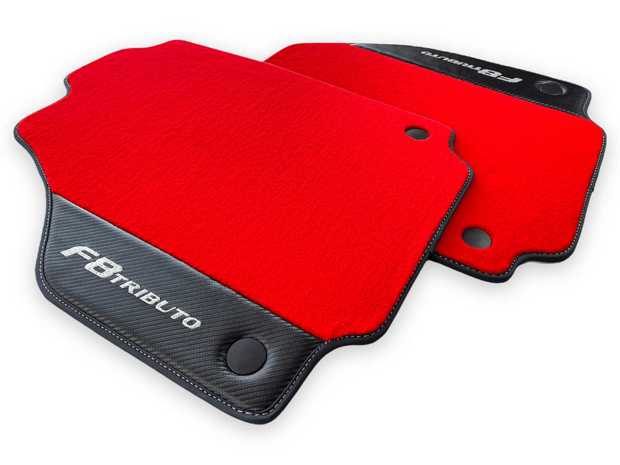 Red Floor Mats For Ferrari F8 Tributo 2019-2022 With Carbon Leather - AutoWin