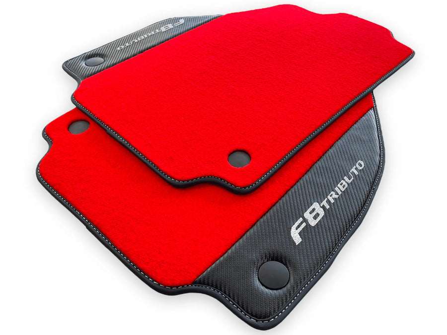 Red Floor Mats For Ferrari F8 Tributo 2019-2022 With Carbon Leather - AutoWin