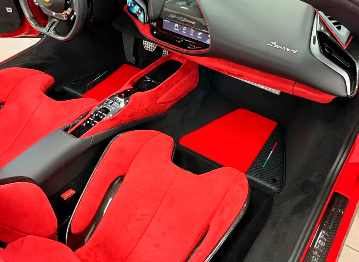 Red Floor Mats for Ferrari SF90 Stradale (2019-2024) with Carbon Fiber