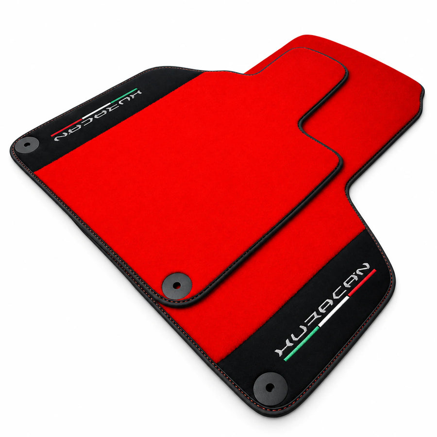 Red Floor Mats for Lamborghini Huracan With Alcantara Leather - AutoWin